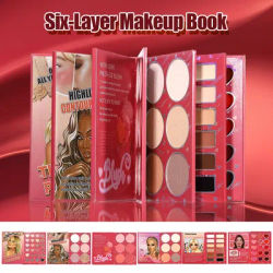 6-in-1 Makeup Palette Book – All-in-One Folding Kit with Eyeshadow, Blush, Highlight & Lip Care, Compact Portable Makeup Set