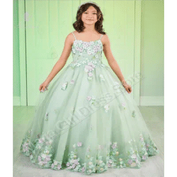 Robe à fleurs vert sauge pour filles, bretelles Spaghetti moelleuses, décalcomanie de décoration, robe de Communion pour enfants, photographie de mariage et d'anniversaire