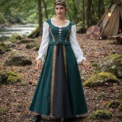 Retrò Vintage Medievale Rinascimento Lunghezza al pavimento Vestito Lunghe Vichingo Allacciato Costume Per donna Fantasia Halloween Carnevale Fiera Rinascimentale LARP Festa a tema retrò Adulti