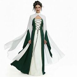 Medievale Rinascimento Vestito Mantello Abito Strega Nobile Abiti reali Costume Per donna Celtico Fantasia Halloween Carnevale Performance LARP Fiera Rinascimentale Adulti Vestito