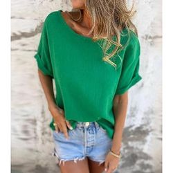 Per donna Maglietta Tinta unica Vintage Elegante Casual Manica Corta Manica a pipistrello Scollo a Barca Top Regolari Quotidiano Uscire Nero Verde Cachi Estate Primavera