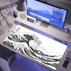 Grand tapis de souris Japon Grande vague Tapis de souris Tapis de clavier Tapis de bureau Tapis de jeu pour PC Tapis de souris d'entreprise Tapis de souris minimaliste blanc
