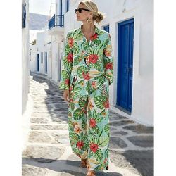Per donna Set da due pezzi Set di Pantaloni Bolero Top Manica Lunga Colletto a Camicia Floreale Grafico pianta Stampato Quotidiano Elegante Casuale Quotidiano Spiaggia Blu Giallo Rosso Estate