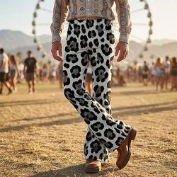 Retrò Vintage Boho Anni '70 Pantaloni Pantaloni a zampa d'elefante Hippie Disco Vita alta Leopardo Costume Per uomo Halloween Carnevale Festival Musicale Festa a tema retrò Adulti Pantaloni