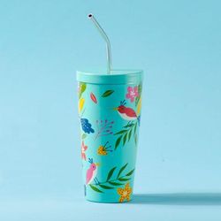 Tropical Taste,'Handpainted Stainless Steel Lidded Tumbler from India'