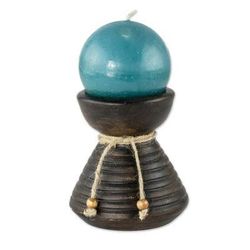 Natural Light in Blue,'Handmade Blue Candle in Ceramic Candleholder'