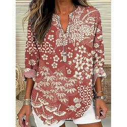 Per donna Camicia Camicia Boho Blusa Stampato Floreale Grafico Vintage Quotidiano Elegante Manica Lunga Scollo a V Top lunghi Quotidiano Ferie Blu Rosa Estate Primavera