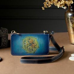 'Floral-Themed Embossed Leather Sling with Removable Strap'