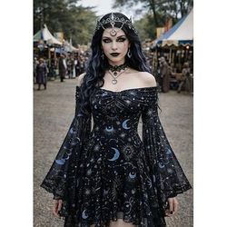Medievale Steampunk Vestito Costume di fantasia Lunghe Strega Vampiro Costume Per donna Fantasia Halloween Carnevale Performance LARP Fiera Rinascimentale Adulti Vestito
