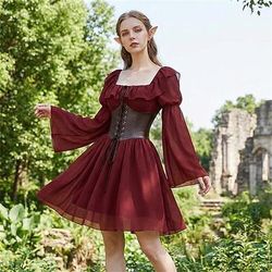 Retrò Vintage Medievale Rinascimento Lunghezza corta Vestito Maniche corte Strega Elfo Costume Per donna Halloween Carnevale Fiera Rinascimentale Festa a tema retrò Adulti Vestito
