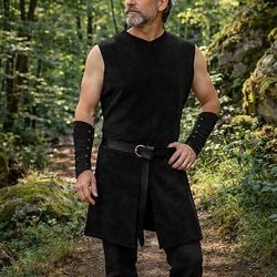 Set Retrò Vintage Medievale Rinascimento Gilet Cintura in Vita Tutore per polso con accessori Senza maniche Elfo Ranger Girocollo Costume Unisex Fantasia Halloween Carnevale Fiera Rinascimentale LARP