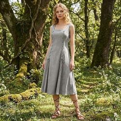Retrò Vintage Medievale Rinascimento Lunghezza al pavimento Vestito Senza maniche Fata Costume Per donna Fantasia Halloween Carnevale Fiera Rinascimentale LARP Adulti Vestito