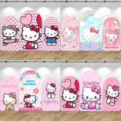Hello Kitty Arch Cover Spandex Elastic Sanrio Theme Hello Kitty Arch Backdrop Pink Cartoon Cat Birthday Party Background Decor