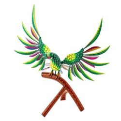 Perky Green Parrot,'Handmade Green Parrot Alebrije Sculpture from Mexico'