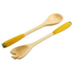 Cypress wood salad serving set, 'Golden Corn' (pair)