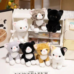 Wholesale 15cm Cute Simulated Sitting Cat Plush Keychain Soft Stuffed Animal White Black Kitten Pendant Doll Kids Birthday Gift