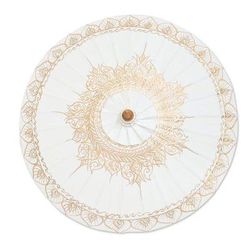 Motifs on White,'Saa Paper Parasol in White with Gold Accents from Thailand'