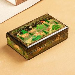 Landscape in Onyx,'Painted Wood Papier Mache Decorative Box with Jungle Motif'