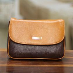 'Warm Brown-Palette Adjustable Strap 100% Leather Sling Bag'