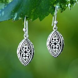 'Nature-Themed Balinese Sterling Silver Seed Dangle Earrings'