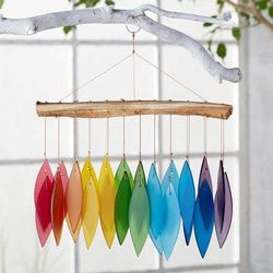 Rainbow Dreams,'Indonesian Rainbow Glass and Driftwood Wind Chime'