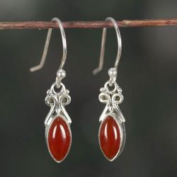 Fair Flames,'High-Polished Natural Carnelian Cabochon Dangle Earrings'