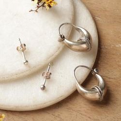 'Handmade 2-Piece Sterling Silver Stud and Hoop Earring Set'
