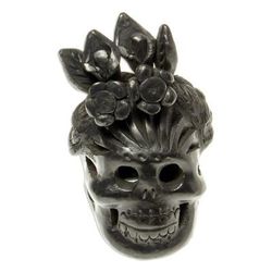 Dark Frida,'Barro Negro Skull Figurine from Mexico'