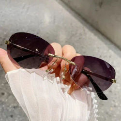 Unisex Rimless Sunglasses Trendy Minimalist Cut Out Design Vintage Inspired Fashion Eyewear for Women Metal Frame Sun Glasses