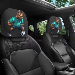Copri poggiatesta per auto con stampa di animali da calcio, 2 pezzi, decorazione per interni auto, design elastico, vestibilità universale, adatti per spostamenti quotidiani e viaggi in famiglia,
