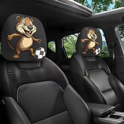 Copri poggiatesta per auto con stampa di animali da calcio, 2 pezzi, decorazione per interni auto, design elastico, vestibilità universale, adatti per spostamenti quotidiani e viaggi in famiglia,
