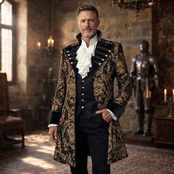 Gotico Vittoriano Medievale Asimmetrico Cappotto Lunghe Pirata Jacquard Costume Unisex Halloween Carnevale Mascherata Fiera Rinascimentale LARP Adulti Cappotto