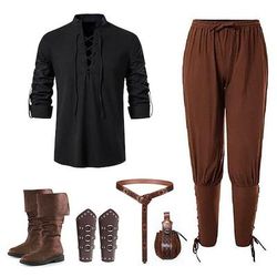 Medievale Rinascimento 17° secolo Lunghezza media Blusa / Camicia Costume Cosplay A stivale Pirata Cavaliere Vichingo Cavaliere Celtico Coulisse Tinta unita Costume Per uomo Vichingo Fantasia