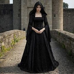 Retrò Vintage Medievale Rinascimento Lunghezza al pavimento Vestito Normale Manica del polsino svasato Vichingo Straniero Taglie Forti Elfico Costume Per donna Celtico Reale Halloween Carnevale