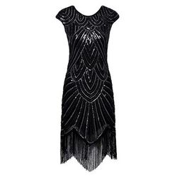 Anni Ruggenti Anni 1920 Lunghezza al ginocchio Vestito Abito Flapper Abito da Ballo Cortissima Il grande Gatsby Charleston Paillettes Patchwork Scollo Tondo Costume Per donna Balli di fine anno Festa