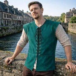 Medievale Rinascimento 17° secolo Gilet Gilet in camoscio Pirata Vichingo Barbaro Coulisse Costume Per uomo Vichingo Costumi da pirata Halloween Carnevale Mascherata Performance LARP Fiera