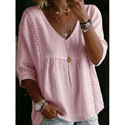 Per donna Blusa Fiocco Tinta unica Vintage Quotidiano Elegante Mezza Manica Scollo a V Top Regolari Quotidiano Blu Nero Bianco Giallo Rosa Estate Primavera