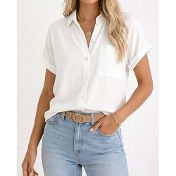 Per donna Camicia Blusa Tasca Bottoni Tinta unica Semplice Vintage Elegante Manica Corta Colletto a Camicia Top lunghi Quotidiano Ferie Uscire Nero Bianco Rosa Arancione Grigio Estate Primavera