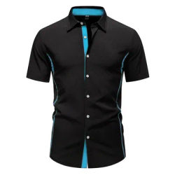 Chemises d'été élastiques formelles pour hommes, chemise boutonnée contrastante, style Y2K Old Money, hauts à manches courtes B