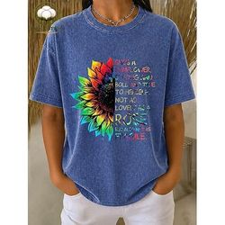 Per donna 100% cotone Maglietta Top lavati effetto vintage Stampato Grafico Piante Elegante Essenziale Casual Manica Corta Girocollo Top Regolari Casuale Quotidiano Blu Nero Rosa Viola Marrone Estate