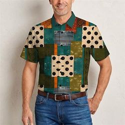 Retrò Vintage Hippie Anni '70 Camicia Maniche corte Hippie Patchwork Costume Per uomo Festival Musicale Feste Abbigliamento quotidiano Adulti Camicia Primavera Estate