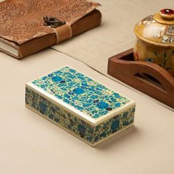 'Hazara Floral-Themed Blue Wood Papier Mache Decorative Box'