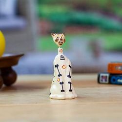 'Hand-Painted Day of the Dead Purple Ceramic Cat Sculpture'