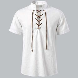 Medievale Rinascimento Camicia Maniche corte Pirata Vichingo Costume Per uomo Vichingo Costumi da pirata Halloween Carnevale Performance LARP Fiera Rinascimentale Adulti Camicia Estate