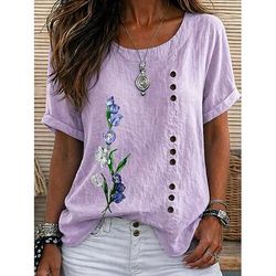 Per donna Blusa Bottoni Floreale Grafico Elegante Vintage Quotidiano Manica Corta Girocollo Top Regolari Casuale Quotidiano Ferie Blu Bianco Giallo Rosa Viola Estate Primavera