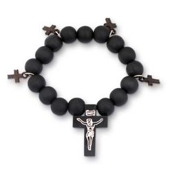'Artisan-Made Sese Wood Cross Pendant Bracelet in Black Hues'
