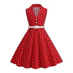 Anni 1950 Retrò Vintage Rockabilly Lunghezza Tè Vestito Abito Swing Vestito Svasato Senza maniche Pois Aderente Svasato Costume Ragazze Mascherata Tè Casual Quotidiano Bambini Vestito Cintura
