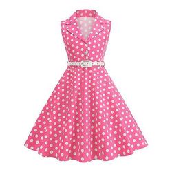 Anni 1950 Retrò Vintage Rockabilly Lunghezza Tè Vestito Abito Swing Vestito Svasato Senza maniche Pois Aderente Svasato Costume Ragazze Mascherata Tè Casual Quotidiano Bambini Vestito Cintura