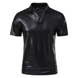 Retrò Vintage Disco Anni '80 Camicia POLO Maniche corte Disco Metallico Lucido Costume Per uomo Halloween Carnevale Mascherata Feste Bar Discoteca Adulti Camicia Estate