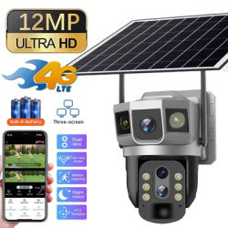 Caméra IP 4G avec carte SIM 4G, résolution 12 MP, résolution 6K, triple objectif, triple écran, zoom optique 10X, détection de mouvement, vision nocturne, moniteur de sécurité
